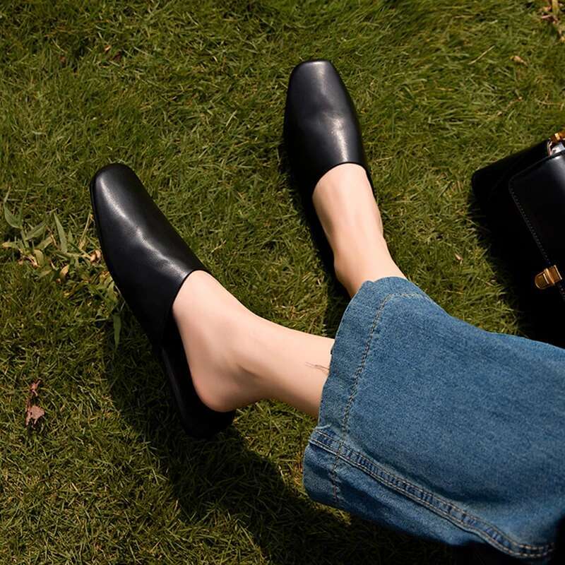 Genuine women mules slip on suede leather slippers