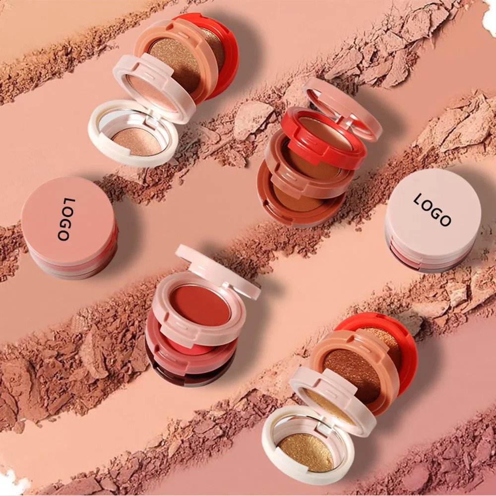 Custom Bulk 3 Layers Highlighter Bronzer Blush Private Label Combination Waterproof Long-lasting Powder Three-dimensional Makeup 250214