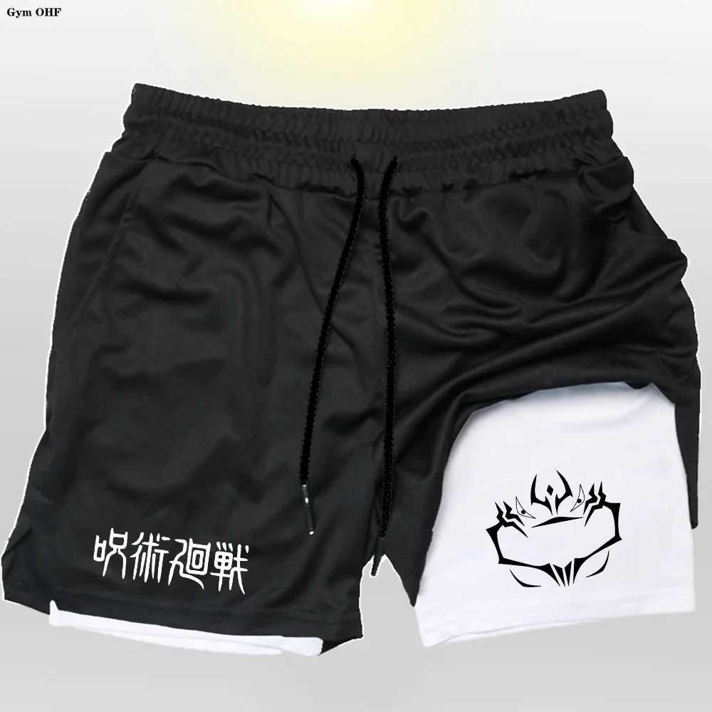 Compression Shorts For Men 2 in Gym Jogging Running Training Breathable Fitness Short Pants Mens Anime Jujutsu Kaisen Printing W250219