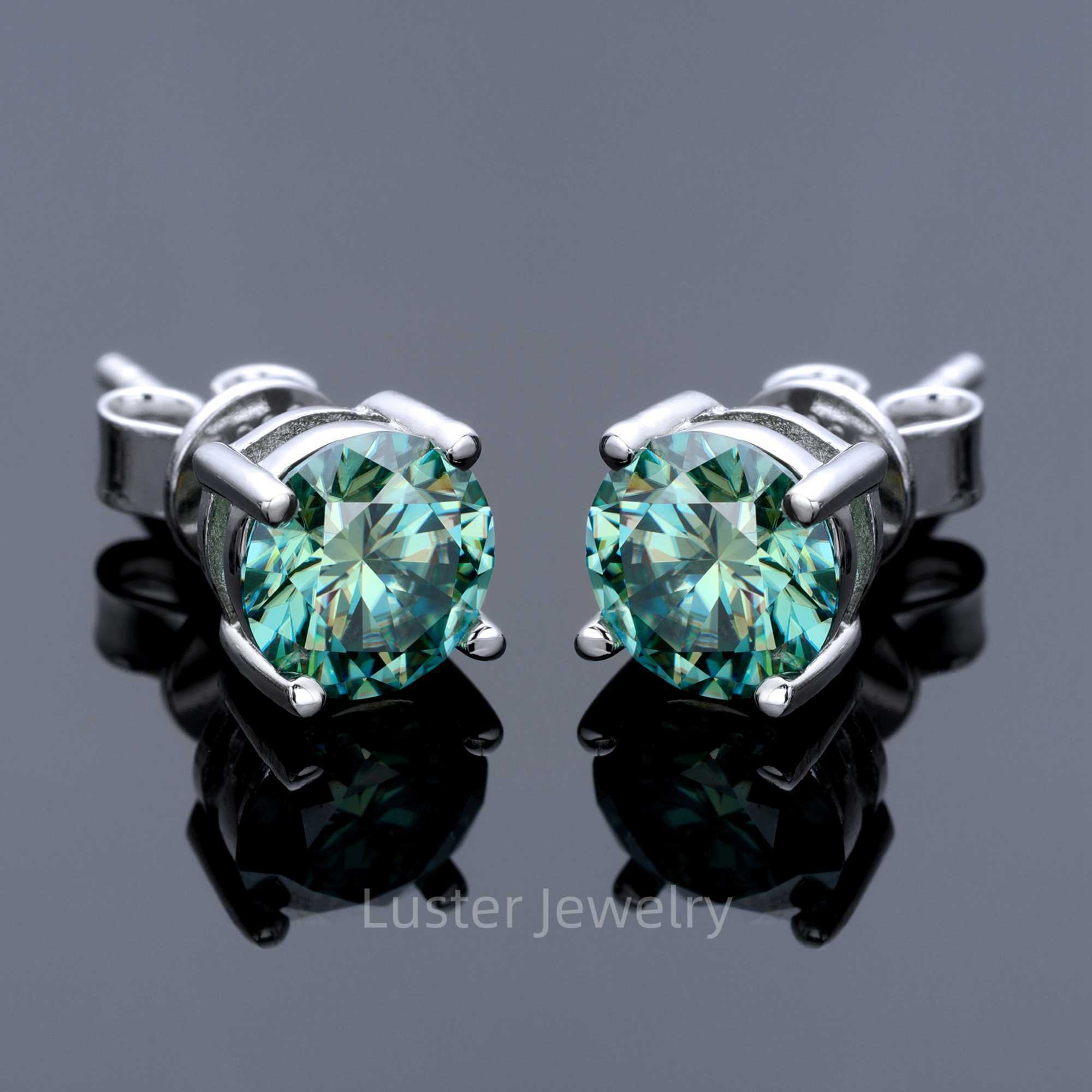 Luster Solitaire 6.5mm Round VVS Green Moissanite Fashion Jewelry High Quality 925 Silver Women Moissanite Stud Earring for Girl