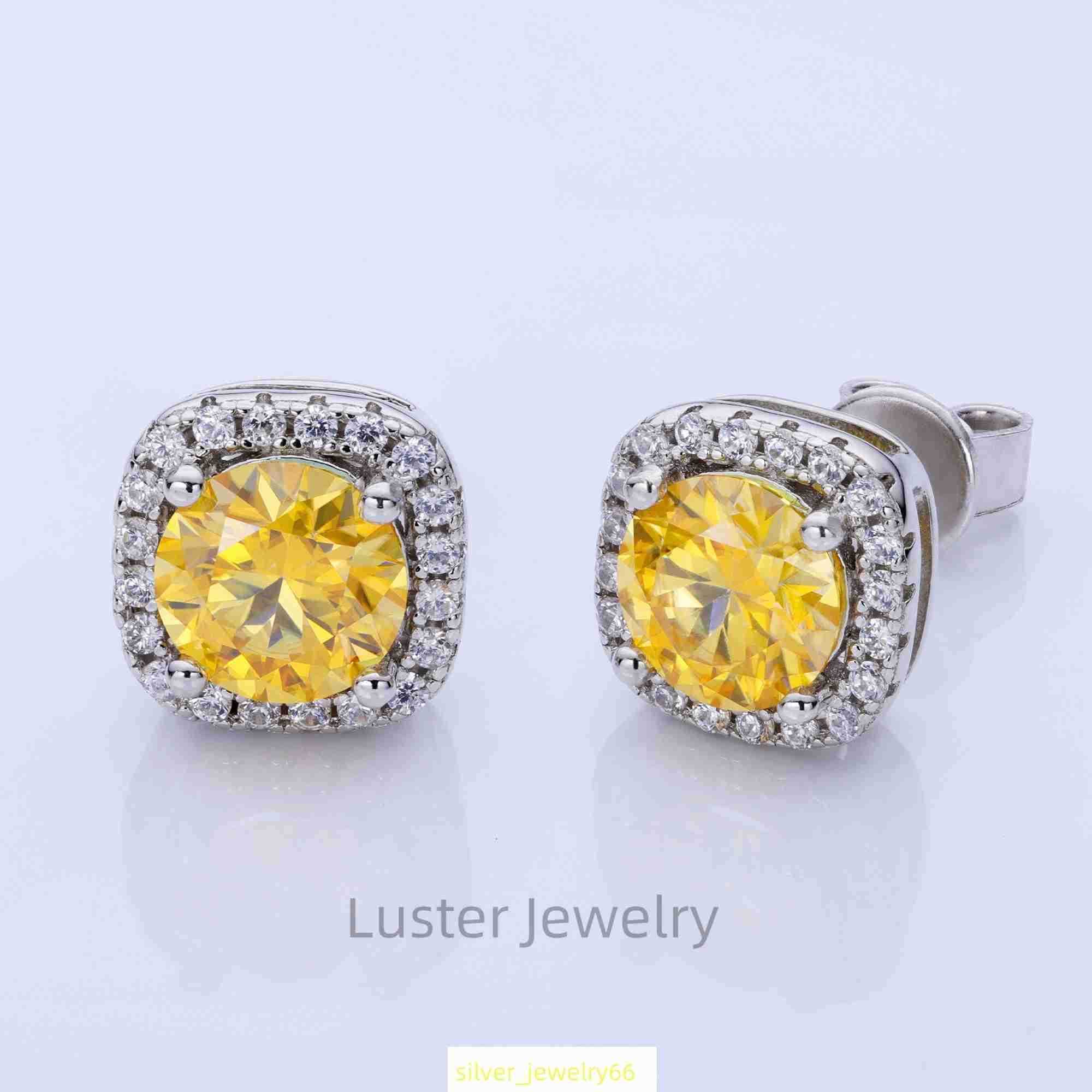 Luster GRA Certified 6.5mm Round Cut Yellow Moissanite Vintage Halo Moissanite Stud Earrings 925 Sterling Silver for Women