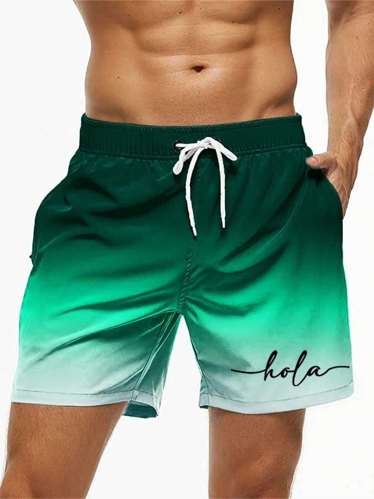 Fashion Letter Design Mens Print Shorts Summer Mens Swim Trunks Elastic Waist 3D Print HolaGraphics Gradient Breathable Short W250219