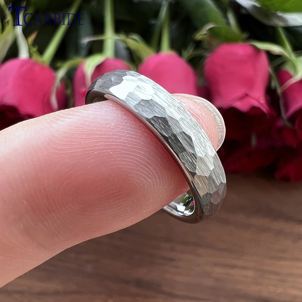 4MM 6MM 8MM Multicolor Men Women Tungsten Wedding Ring Multi-Faceted Hammered Brushed Finish Fashion Gift Jewelry Comfort Fit 250218