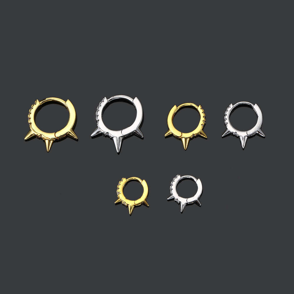 Popular Punk Rivet Round Female Smooth Zircon Piercing Earrings