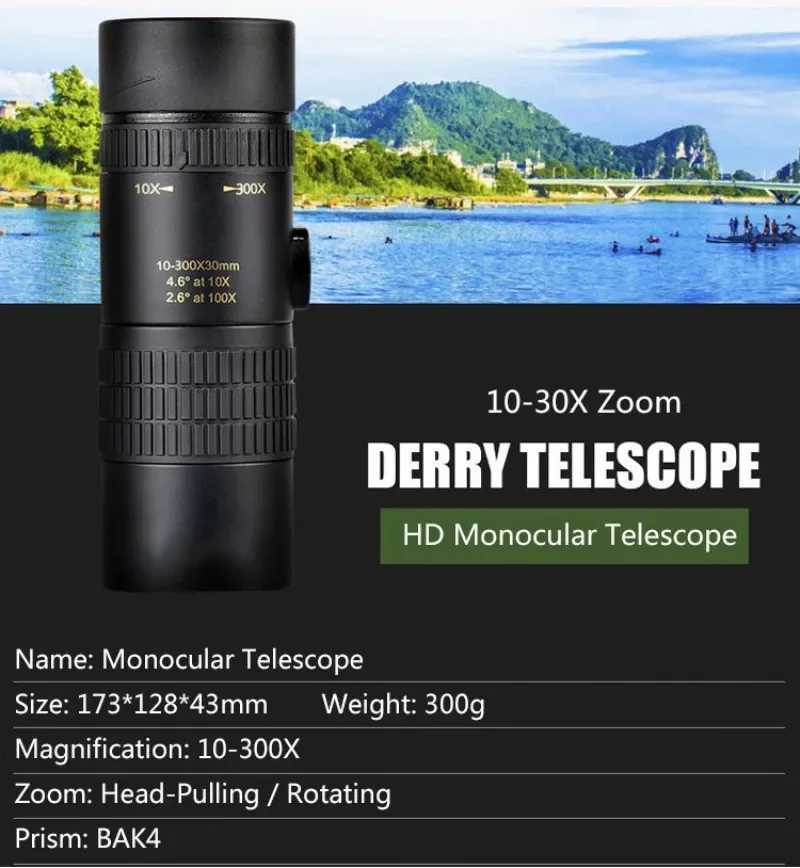 High-Power HD Zoom Mini Monocular Telescope Mobile Phone Camera Super Telephoto Zoom Hunting Telescope 10-300x40 Z250219