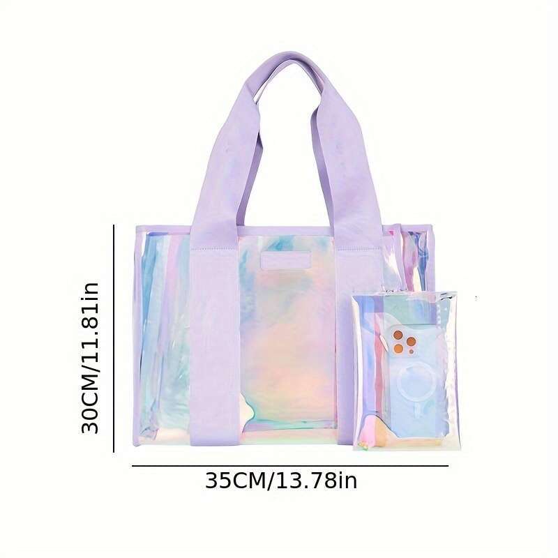 DHwanglijia Holographic PVC Tote Women - Large Capacity, designer bag Waterproof, Fashionable Crossbody with Phone Pocket, Perfect for Summer Outings,