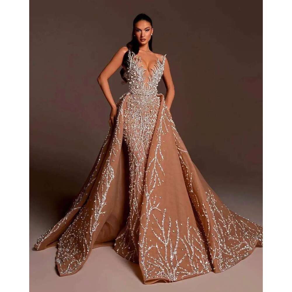 Dresses Mermaid Detachable Spaghetti Strap Pearls Sequins or-Length Princess Bride Wedding Dress Custom Made