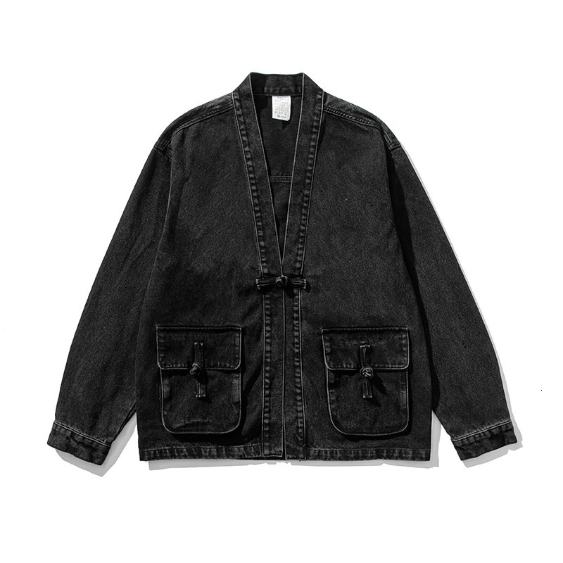 Denim Kimono Jacket Men Fashion Casual Jeans Jackets Coats Male Chinese Style Button Vintage Hip Hop Loose Outwear 250214