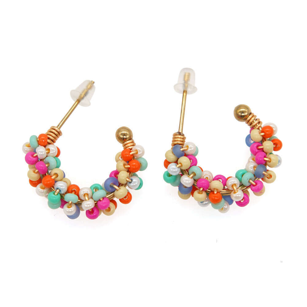 New high-end cute wind copper wire wrapped round rice bead women's small earrings