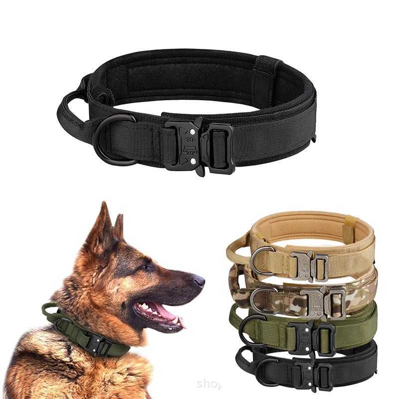 Pet Products Outdoor Tactical Dog Collar Metal Buckle Breathability Nylon Collar Medium and Large Dog Training Neck Dog Collar W250219