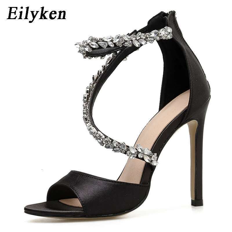 Summer Fashion High 11CM Women Rhie Crystal Heel Ladies Shoes Zipper Design Party Open-toed Sandals