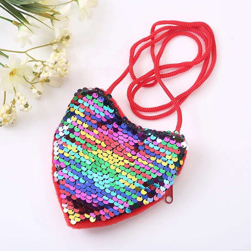 Ddmyshoesvip Princess Sequins Heart Shape Baby Bag Cute Solid Color Kid Coin Purse For Toddler Girl Shiny Children Shoulder Handbags