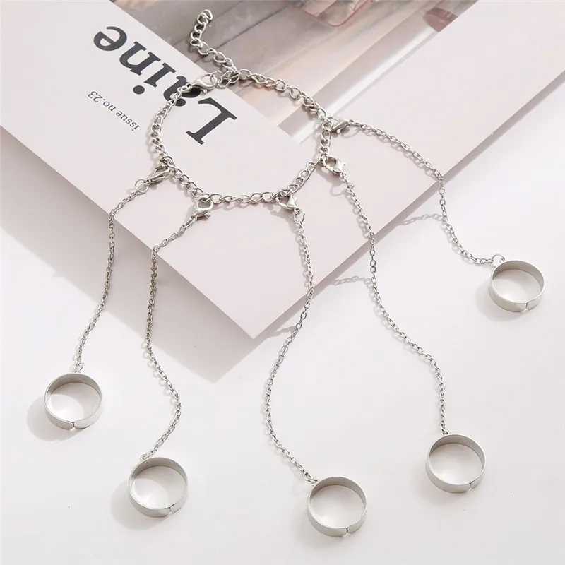 Modyle Punk Geometric Silver Color Chain Wrist Rings For Women Men Charm Hip Hop Chain Open Rings Set Couple Fashion JewelryXJ250219
