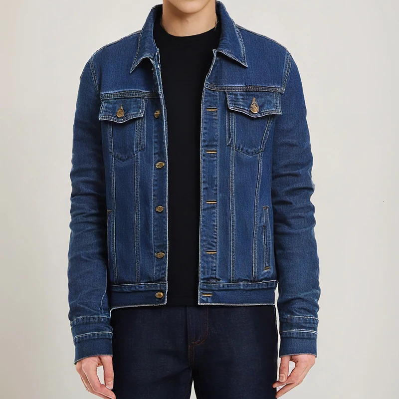 Mens Denim Jacket Fashion Solid Lapel Motorcycle Coats Spring Slim Fit Cotton Casual Black Blue Man Outerwear Coat 250210