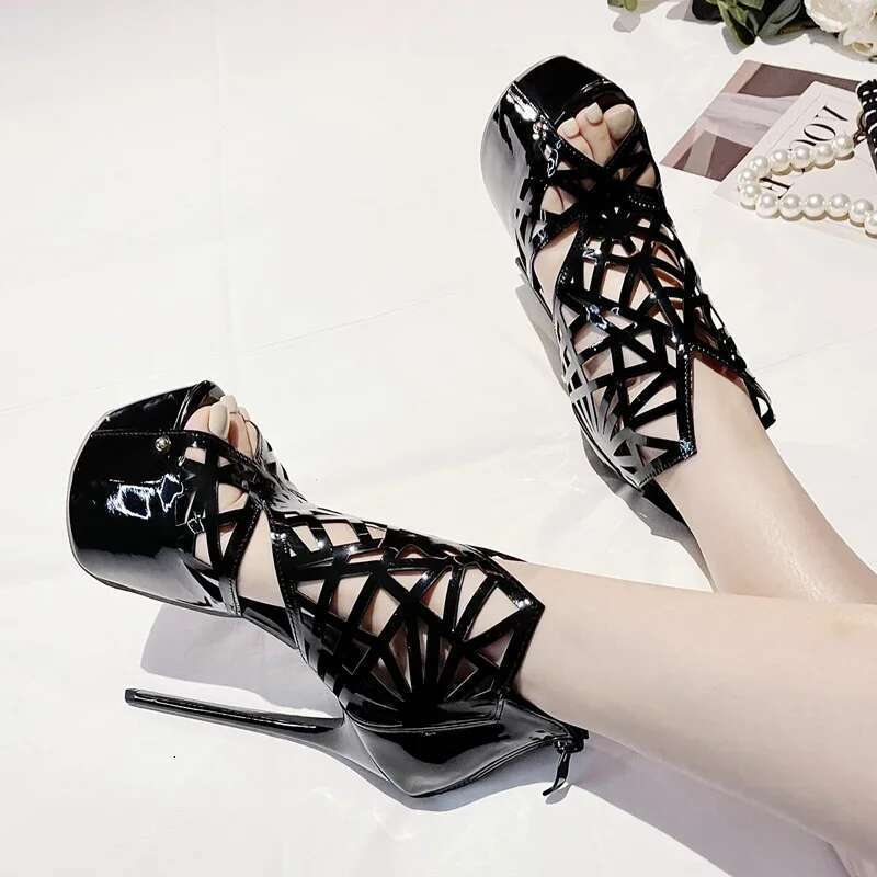 Sexy Peep Toe Hollow Out Platform Women Sandals Fashion Zip Super Stiletto High Heels Nightclub Prom Female Shoes