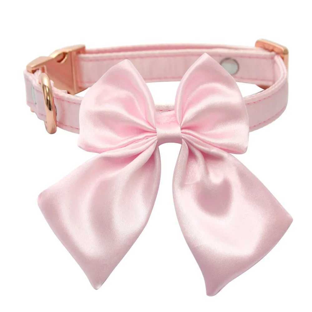 Silk Pink Dog Collar Adjustable Collar for Girl Puppy Kitten Cats Big Bow White Pet Collar with Metal Buckle Pet Accessories W250219