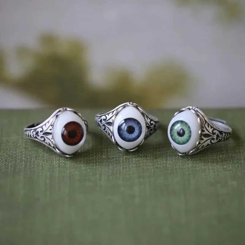 Big Blue Evil Eye Skull Claw Rings for Men Women Adjustable Vintage Antique Silver Plated Gothic Punk Rock Grunge Finger JewelryXJ250219