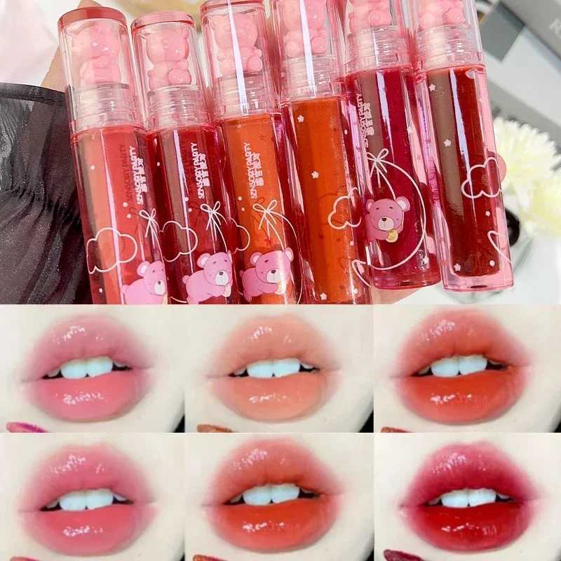Cute Bear Lip Gloss Crystal Jelly Mirror Waterproof Liquid Lipstick Moisturizing Reducing Lip Lines Long Lasting Lip Ink MakeupW250219