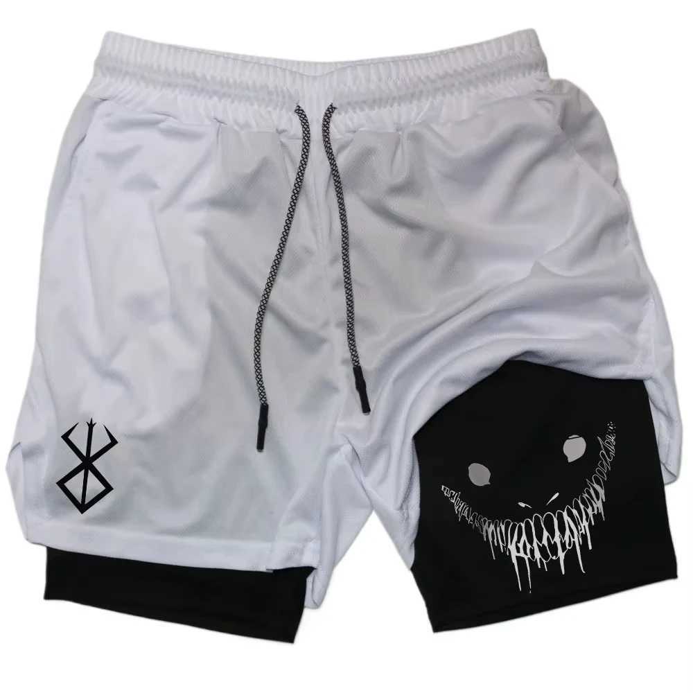 Berserk Mens Smiling Face Printed Fitness Shorts Double-Layer 2-in Quick Drying Fitness Outdoor Leisure Training Sports Short W250219