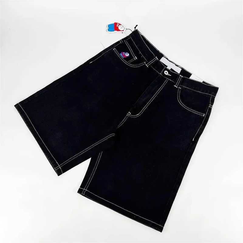 Men's Shorts Y2k Retro Jean Shorts Womens Cartoon Embroidery Knee Length Baggy Jeans Wide Leg Denim Short Pants Mens Shorts z250219