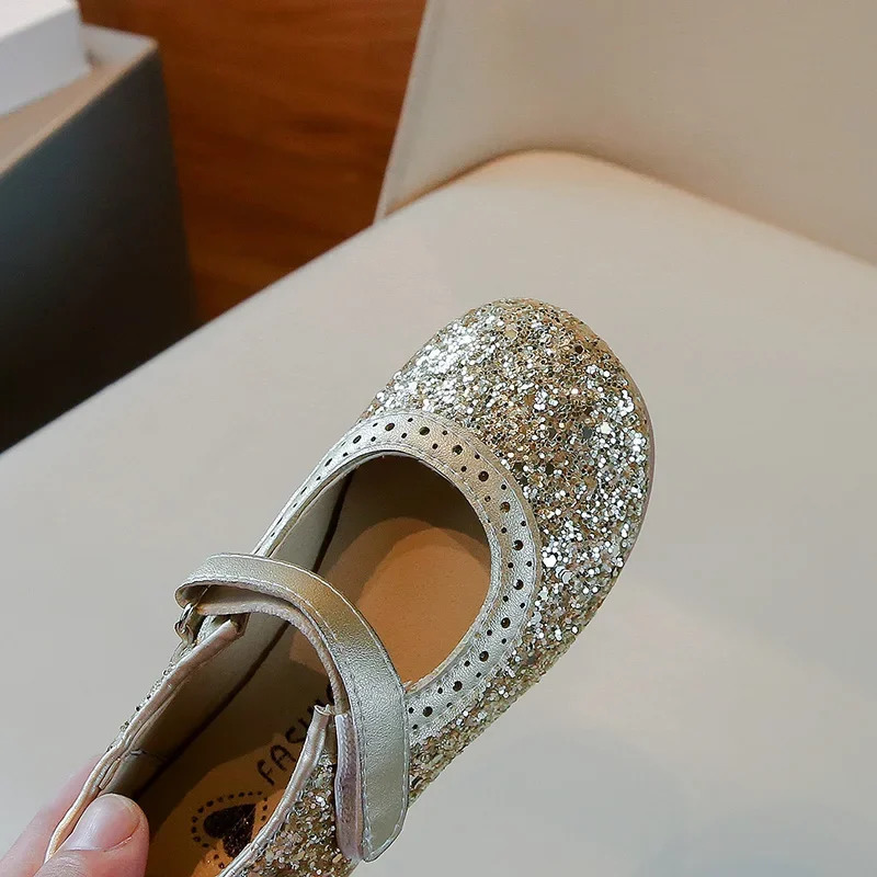 Girls Leather Shoes Children Flats Princess Spring Summer Kids Dress Shoes for Wedding Party Bling Glitter H09054 250219