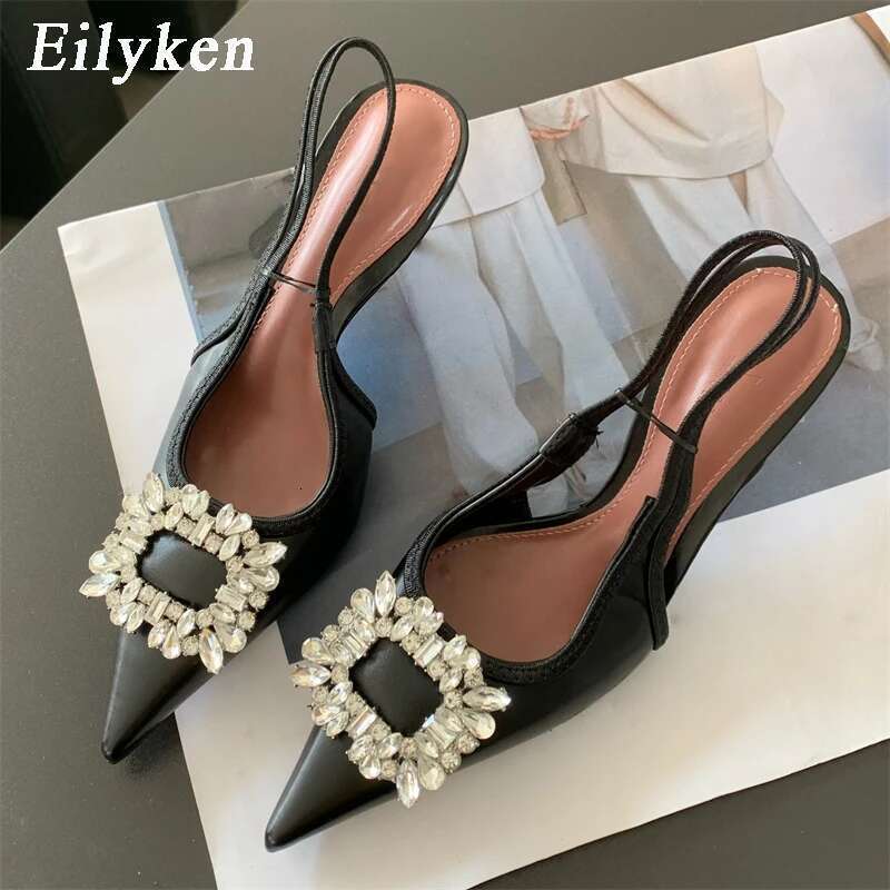 Summer New CRYSTAL Women Pumps Shoes Fashion Thin Heels Pointed Toe Elegant Sgback Sandals Tacones Mujer