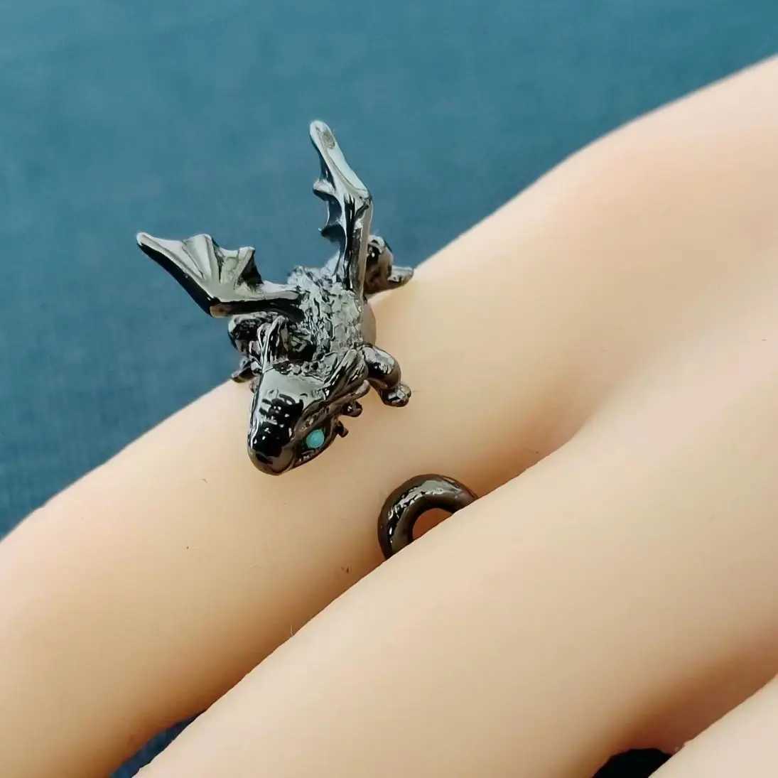 Vintage Dark Dragon Opening Rings for Men Women Cute Animal Silver Color Metal Punk Fashion Finger Ring Fashion Jewelry PartyXJ250219