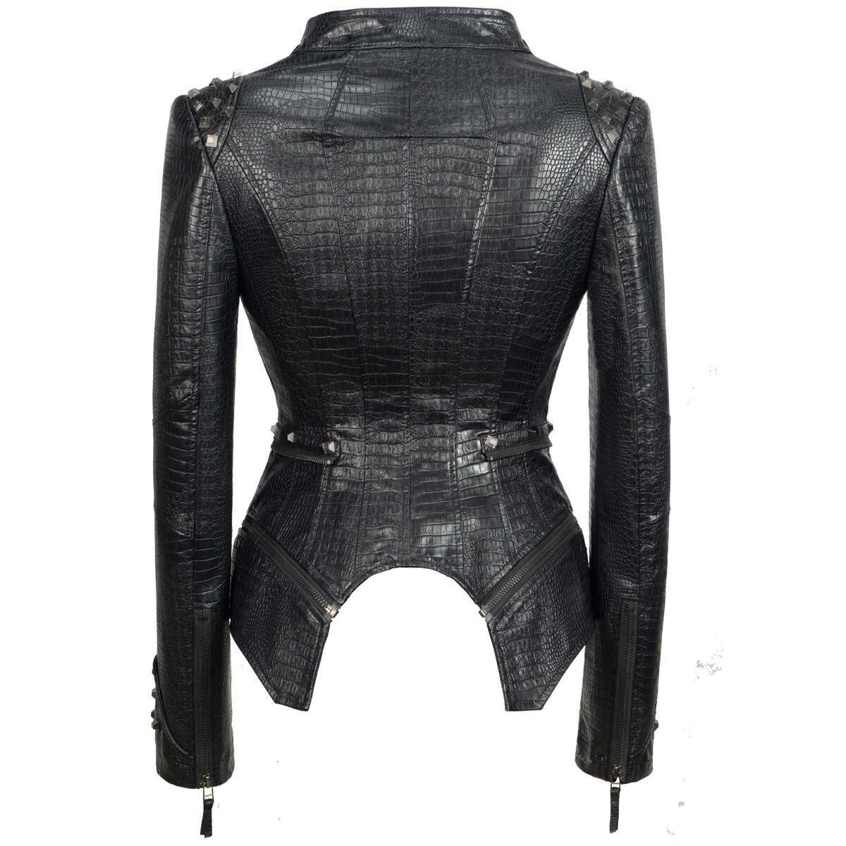 Fashion SX Women's Crocodile Rivet PU Perfect Shape Motorcycle Bicycle Jacket