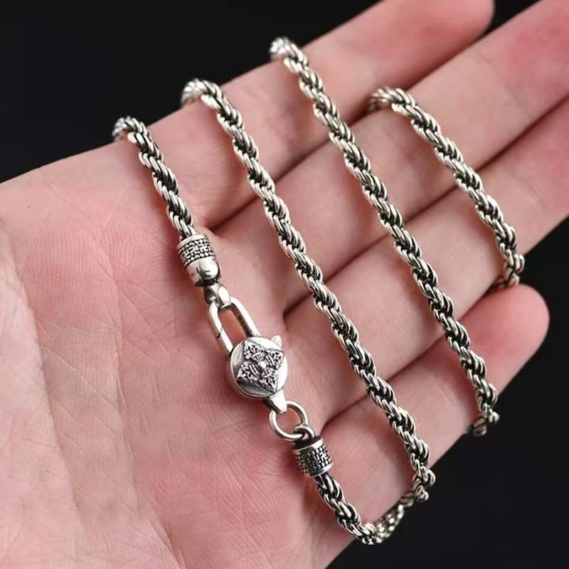 Metal Hemp Rope Necklace Personalized Retro Vra Sier Chain Men Trendy
