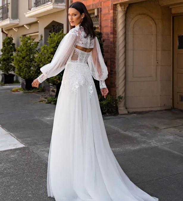 Modern Wedding Dress 2025 Lace Appliques Mermaid Bride Dresses With Detachable Jacket Side Split Bridal Gown