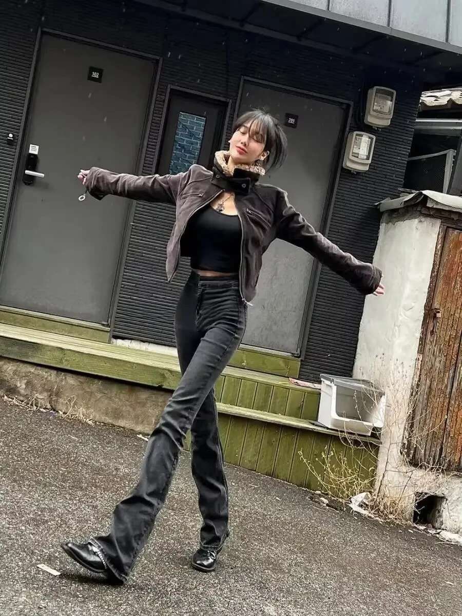Korean Vintage Berber Fleece Fur Collar Corduroy Cropped Jacket + Single Breasted Off Shoulder All Match Cardigan Women Suits