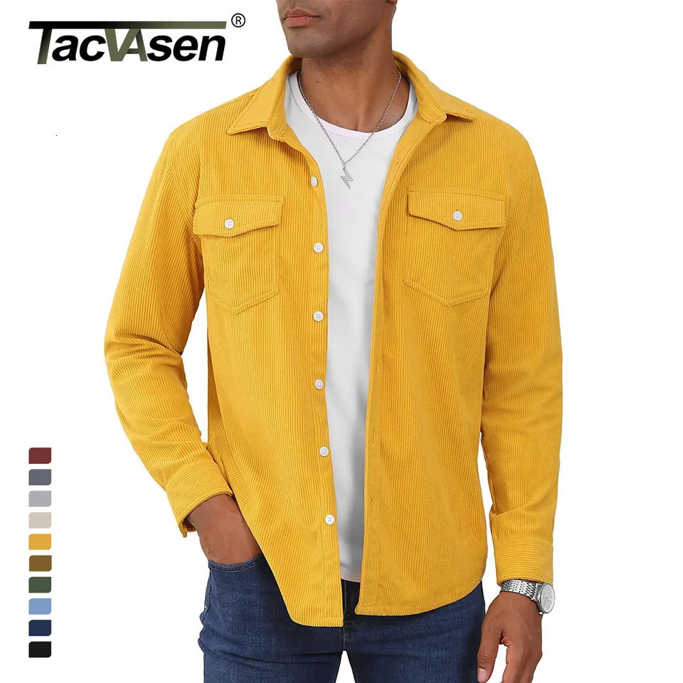 TACVASEN Corduroy Shirt Jackets Mens Long Sleeve Button Up Lightweight Jacket Spring Fall Streetwear Shacket Tops Outwear Males 250214