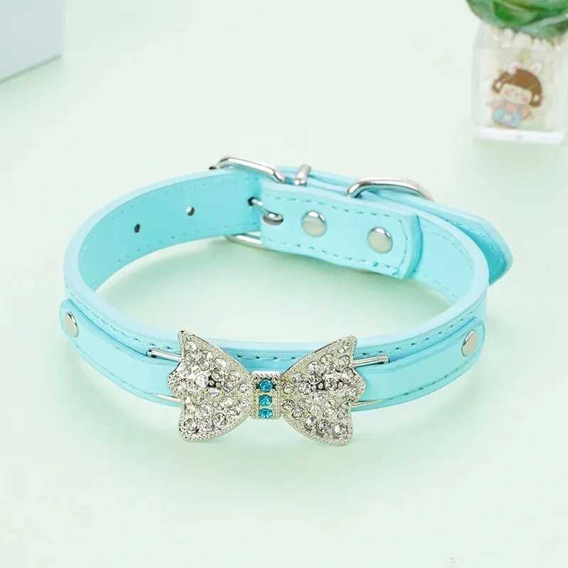 Cute PU Leather Dog Puppy Collar Bling Rhinestone Bowknot Chihuahua Collar for Small Medium Larger Dog XXS-XL Dog Accessories W250219