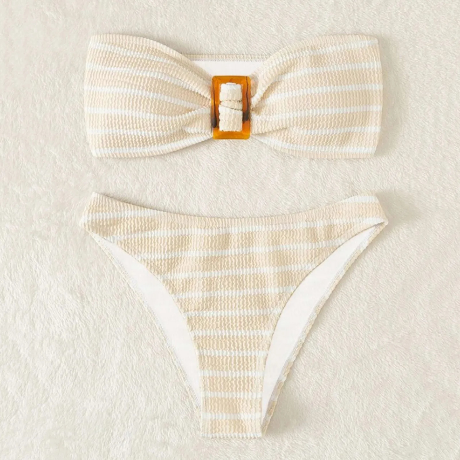 Womens ribbon bikini color lock cut swimsuit sports twopiece set womens summer beach 250219