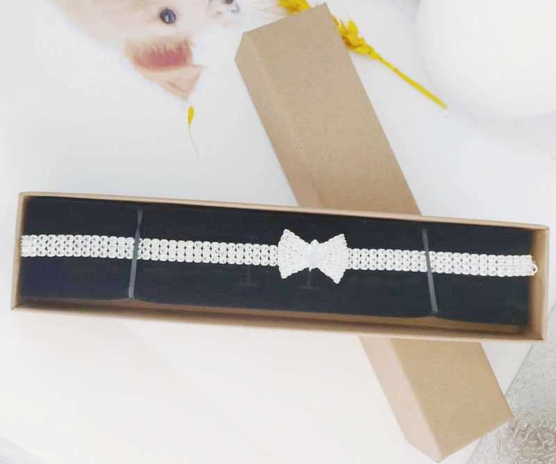 Zircon Bow Tie Chihuahua Dog Collar Rose Gold Lobster Button Cat Necklace With Package Box Adjustable All Season Pet Accessories W250219