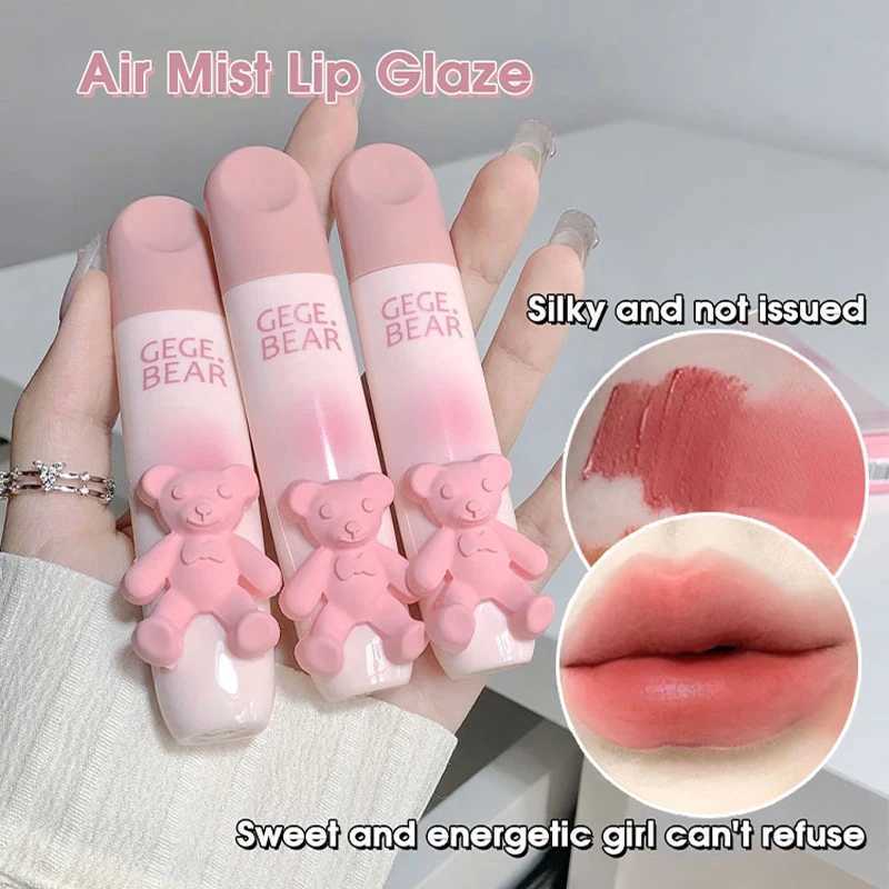 Cute Little Bear Lip Glaze Mist Face Matte Velvet Lipstick Holding Makeup Whitening Lip Cream Coloring Lip ColorW250219
