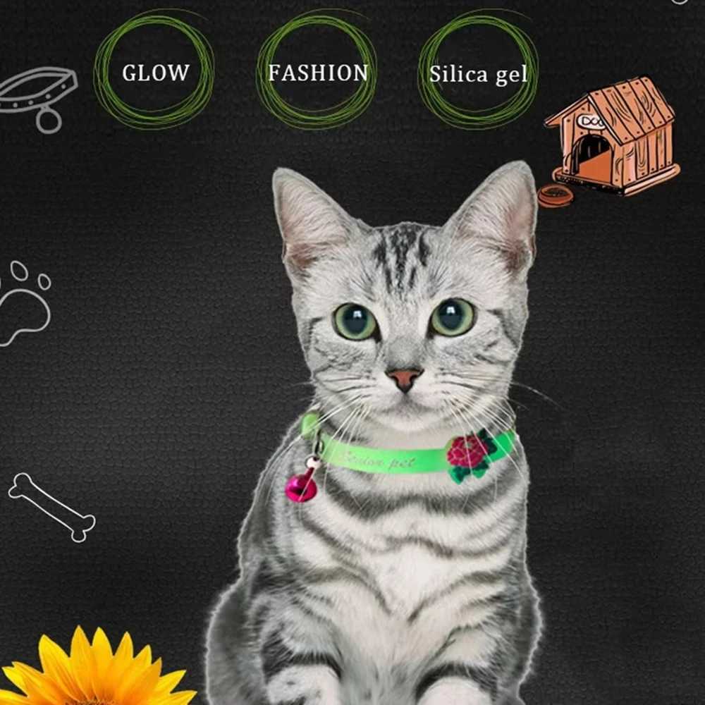 Luminous Cat Necklace Glowing Small Dog Cat Collar Anti-Loss Fluorescent Silicone Cat Bell Collar Neck Ring Pet Cat AccessoriesXJ250218