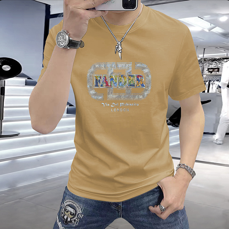 Fashionable Summer Men's Designer Short Sleeved T-shirt Heavy-duty Personalized Color Embroidery Hot Diamond Round Neck Half Sleeved Casual Breat