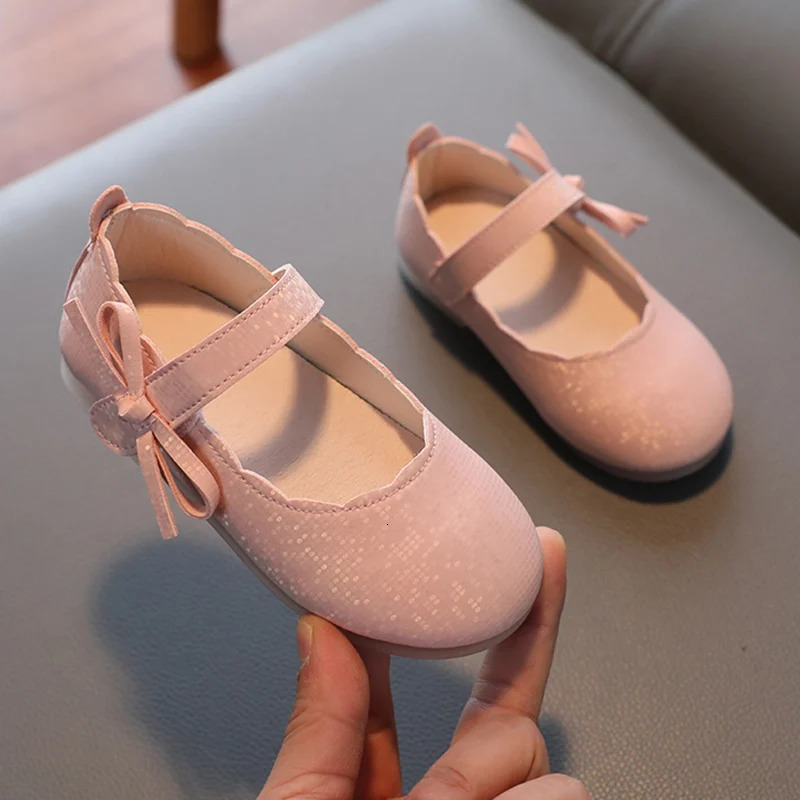 Baby Girls British Style Bowknot Leather Shoes Children Girls Non-Slip Soft Bottom Shoes Flat Shoes 250219