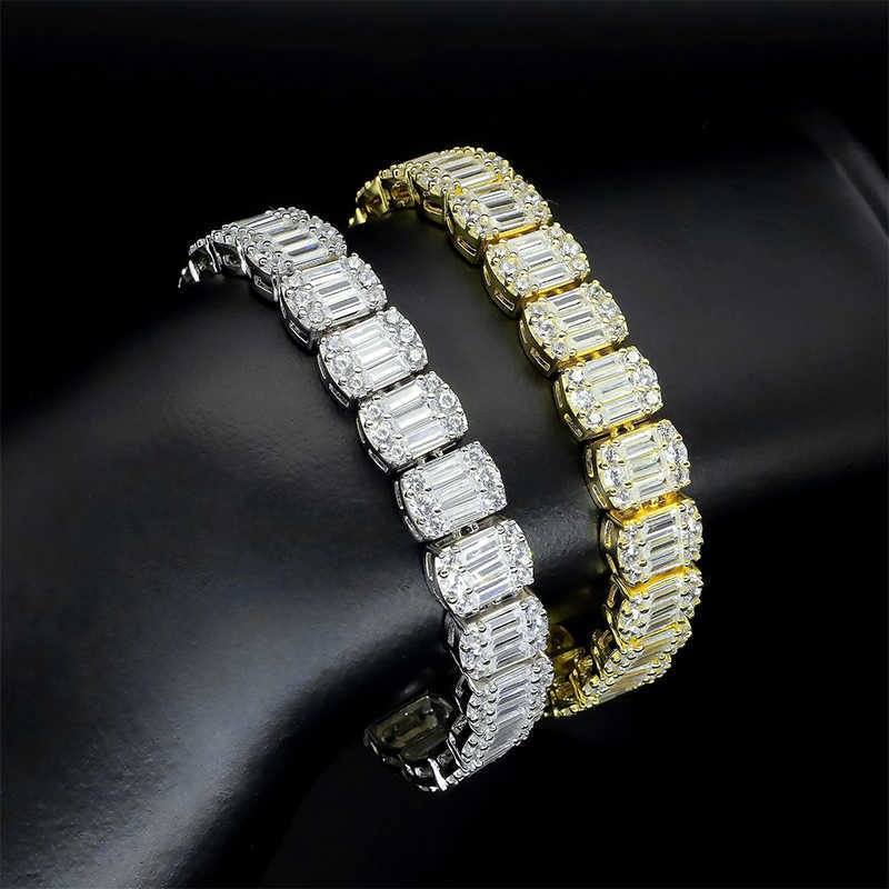 Luster Jewelry Hip Hop Jewelry 925 Sterling Silver Jewellery VVS Moissanite Tennis Bracelet With Green Emerald Gemstone for Men