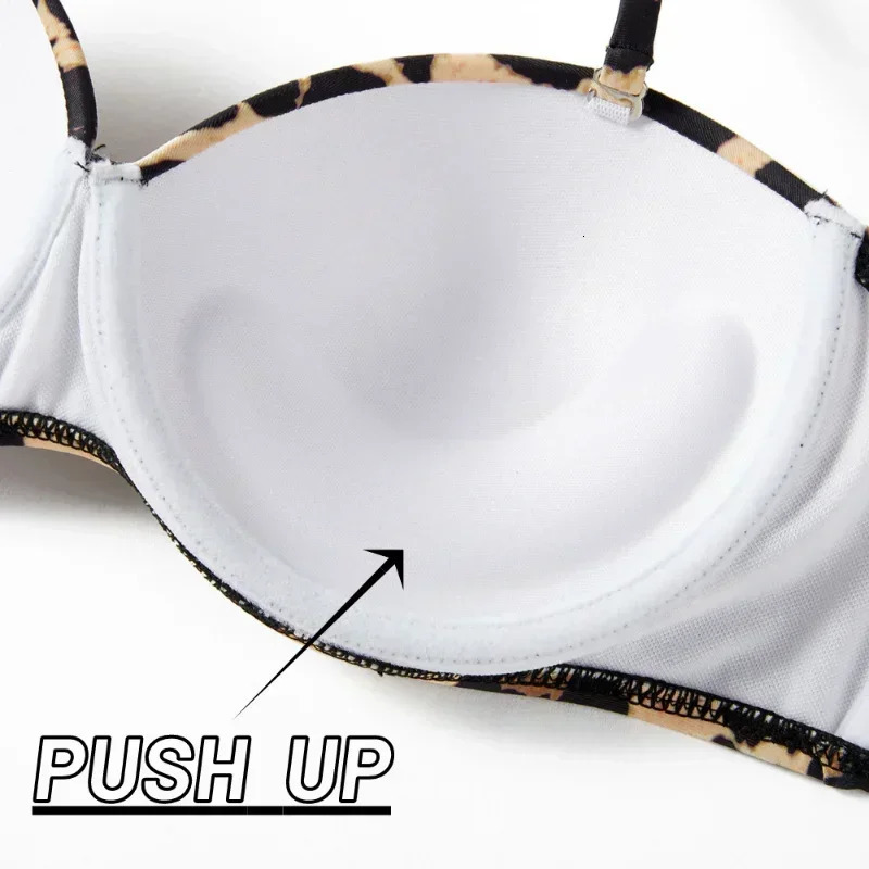 Sexy womens bikini swimsuit push up bra set twopiece low waist beachwear leopard print 250219