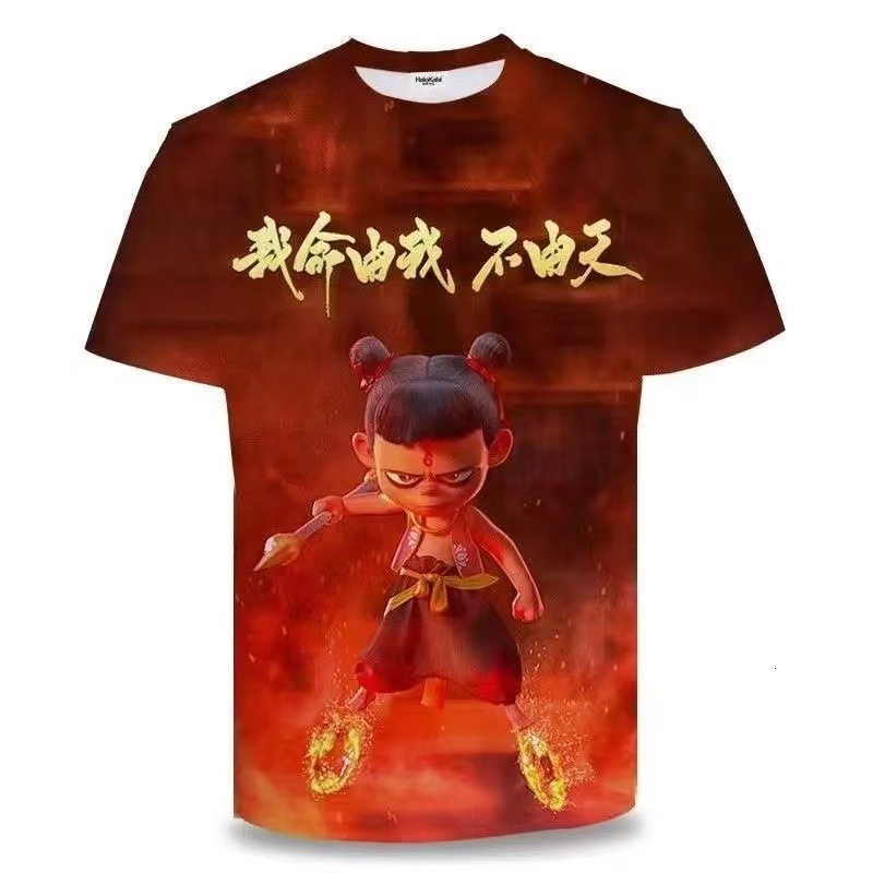 Summer 2025 Nezha Children's Sea Of Troubles Personalized T-shirt For Men's Designer T-shirt 3D Printed Fashionable Casual Top Short Sleeve