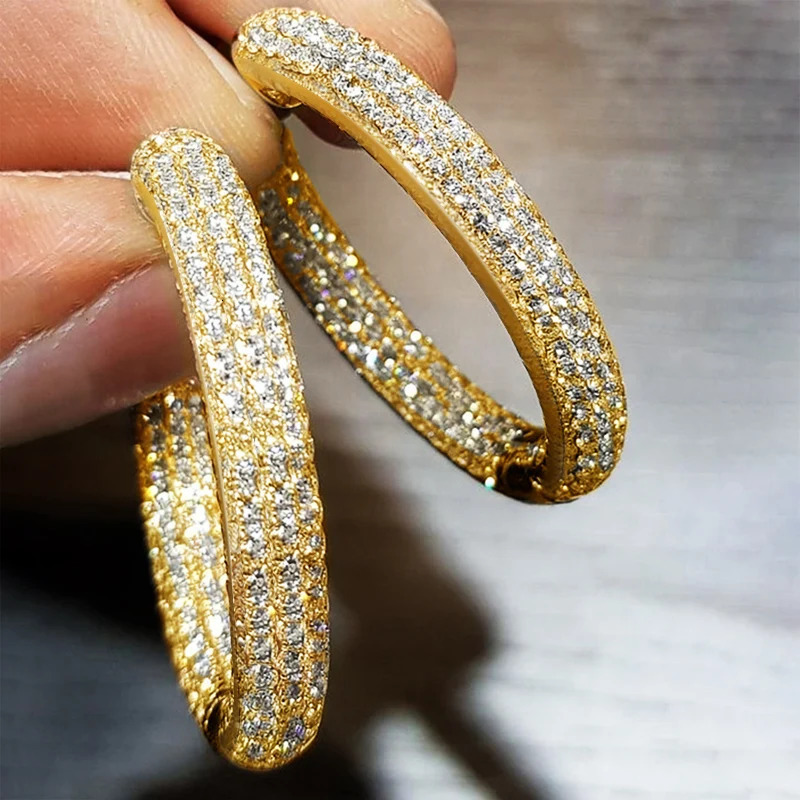 Huitan Full Bling Iced Out Big Circle Earrings for Women Brilliant Cubic Zirconia Hoop Earrings Trendy Female Jewelry 250214