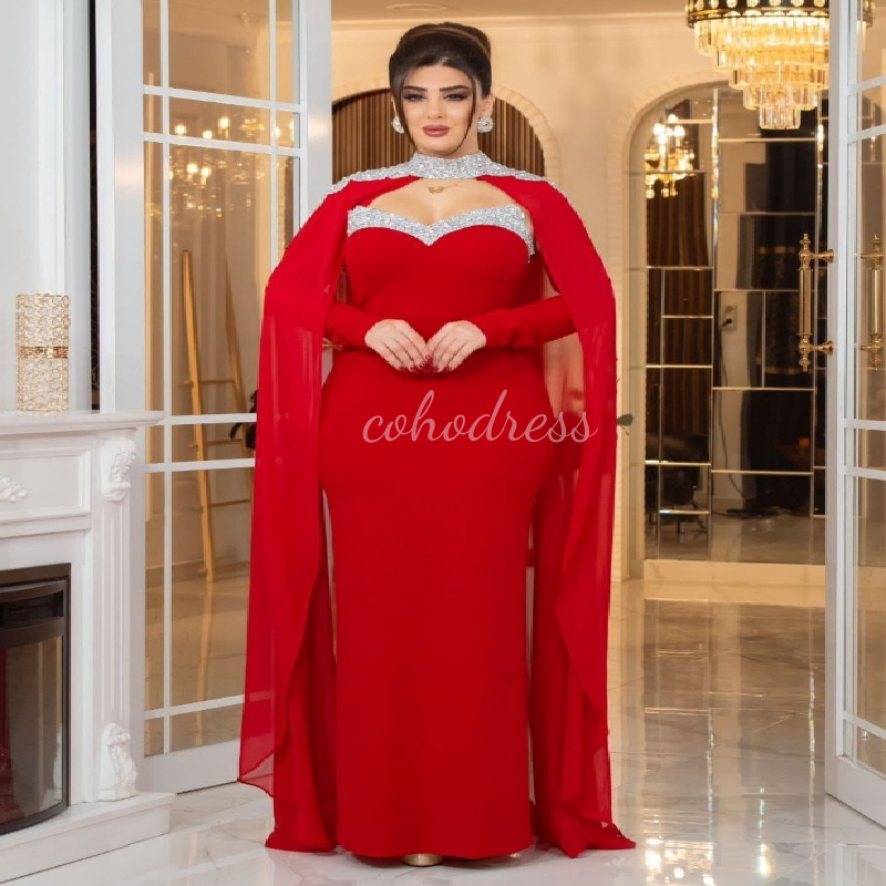 Gorgeous Royal Blue Mermaid Evening Dress With Cape 2025 Plus Size Beaded Arabic Dubai Prom Dress Formal Ceremony Gown For Special Exquisite Arabian I