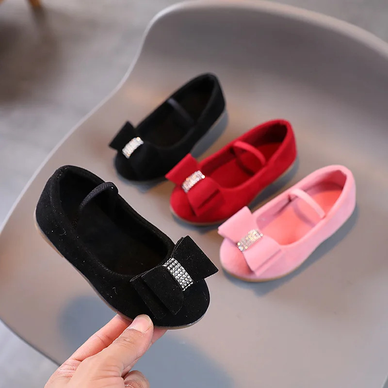 Little Girl Leather Shoes Simple Fashion Children Princess Shoes Solid Color Flats Causal Kids Versatile Bowtie Loafers Moccasin 250219