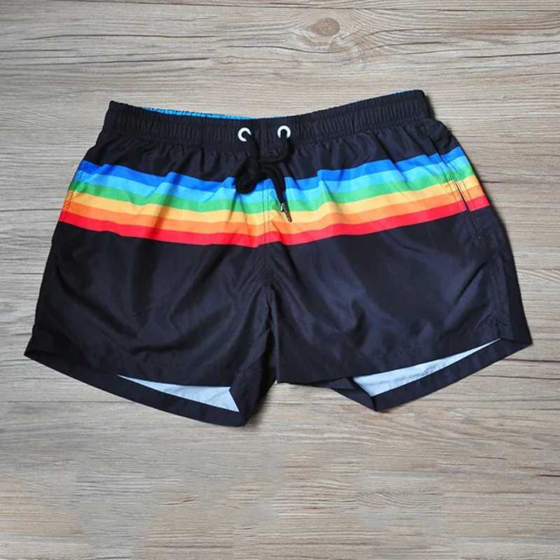 Men's Shorts Mens sports running beach shorts rainbow swimming trunk pants quick drying z250219