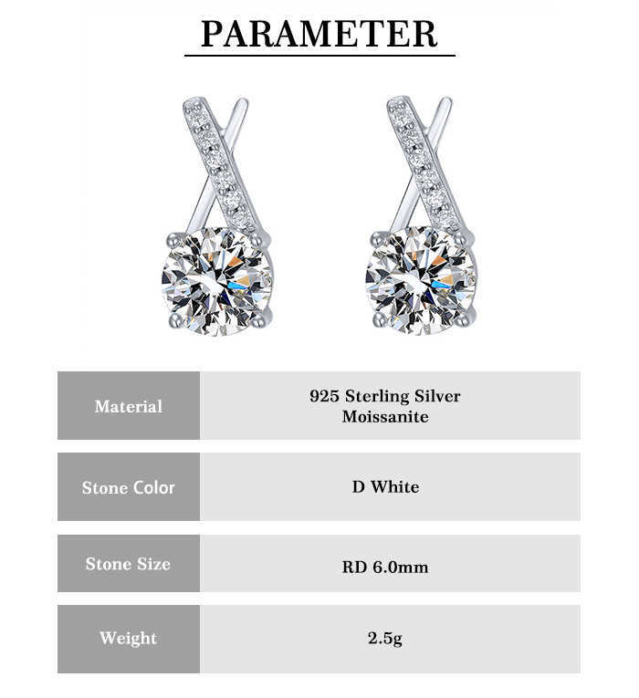 Luster Advanced Trendy Style 1carat D White Moissanite 925 Sterling Silver Gemston Jewelry Women Earrings