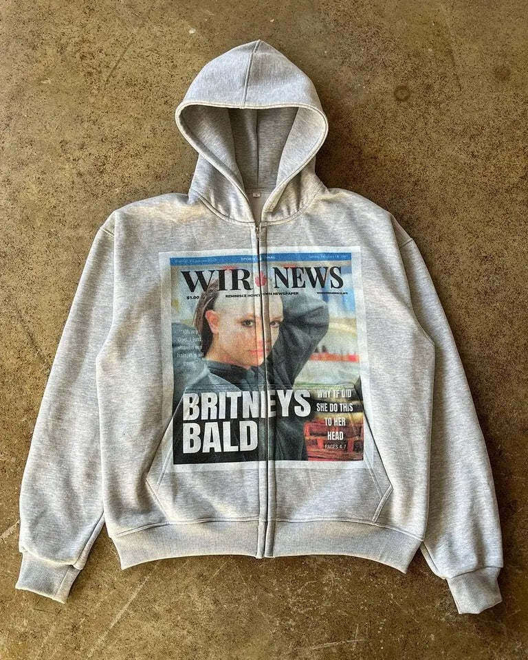 American spring new cardigan zipper Y2K person photo print unisex loose hoodie