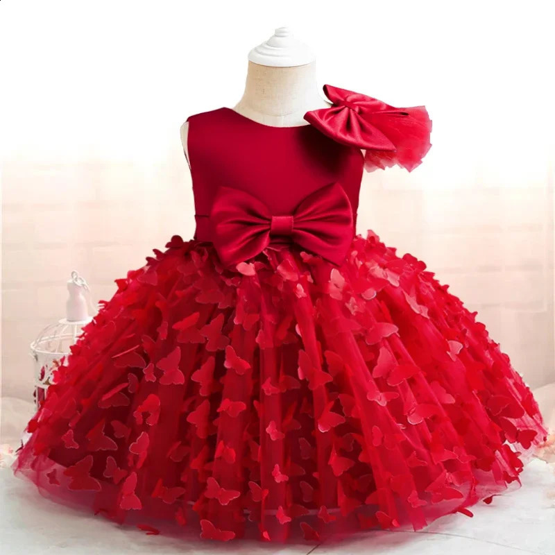 Baby Girls 1st Birthday Baptism Dress Princess Wedding Kids Party Dresses for Girl Lace Christening 3D Butterfly Mesh Gown 250311