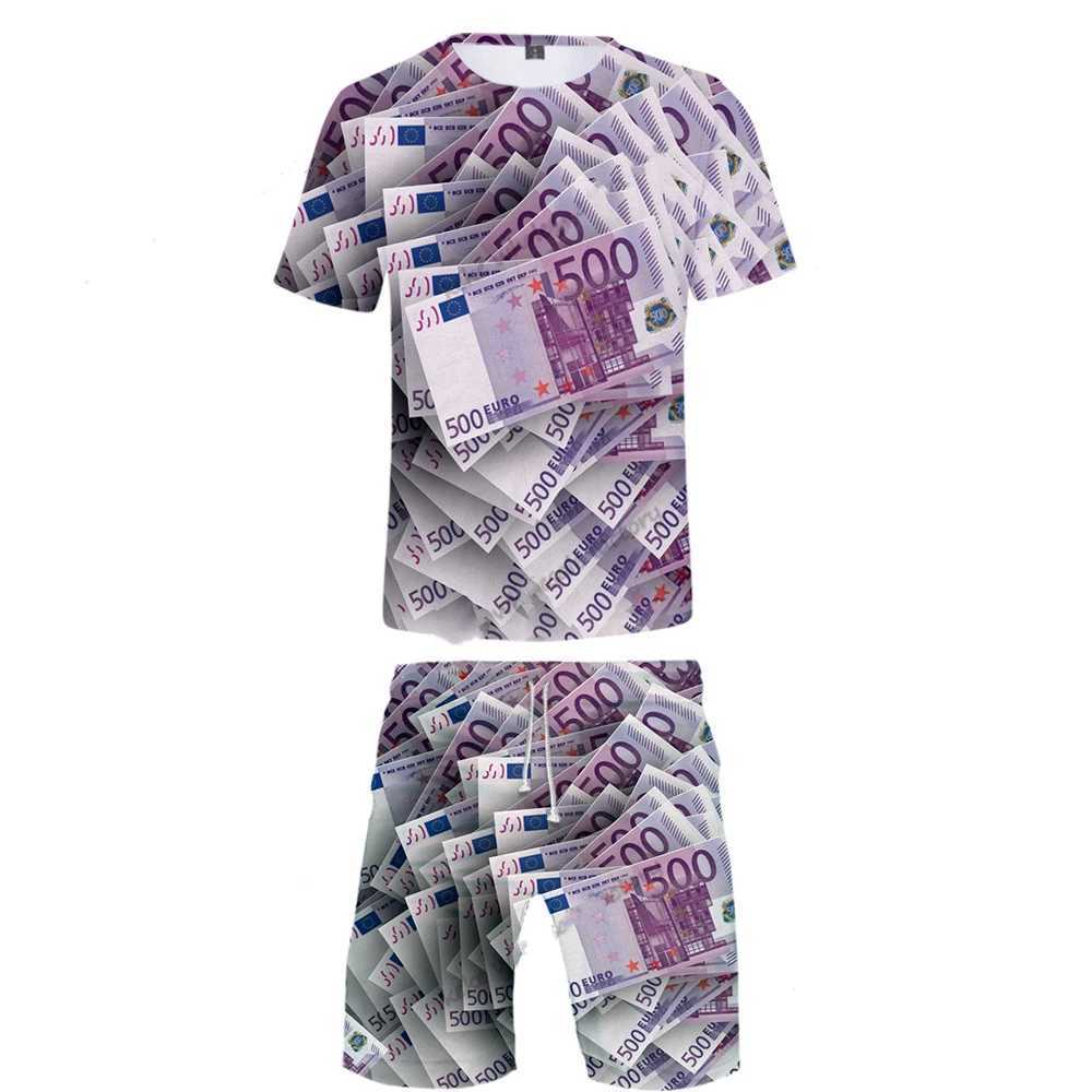 Men Sets Summer United States Dollar 3D Printed Shorts T-shirt Outfits Male Casual Hip Hop Creative Money Shorts 2Piece SuitXJ250218
